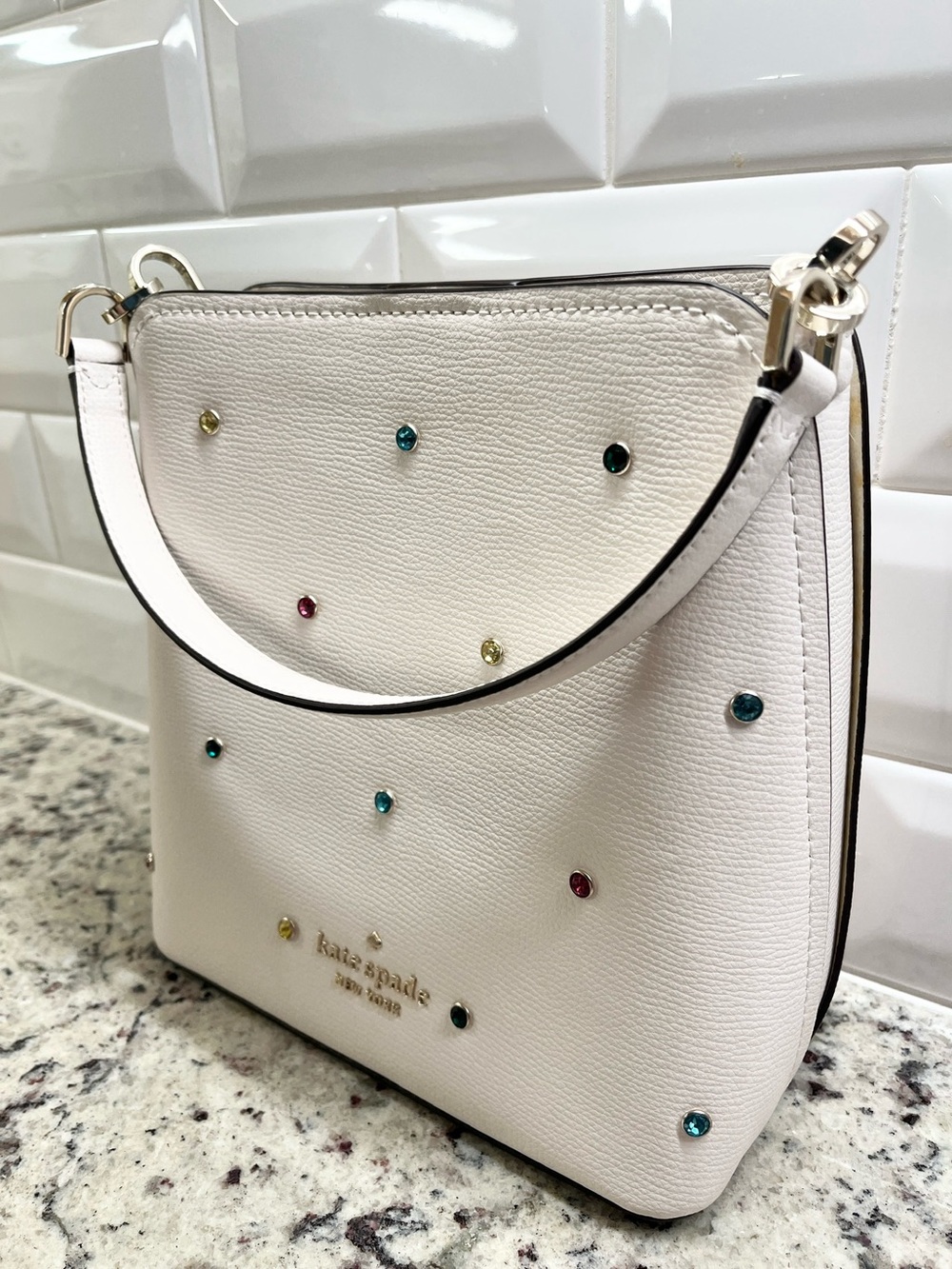 Kate Spade Darcy Small Bucket with Gemstone Details Crossbody Bag EUC - Picture 3 of 13